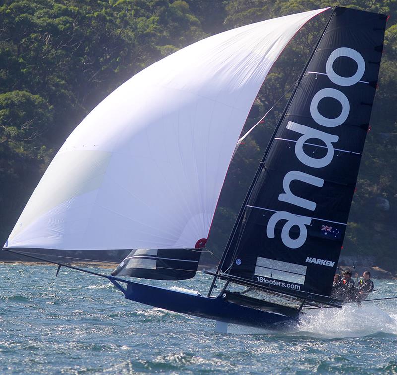 Andoo's winning style in Race 4 - 18ft Skiff Australian Championship photo copyright Frank Quealey taken at Australian 18 Footers League and featuring the 18ft Skiff class