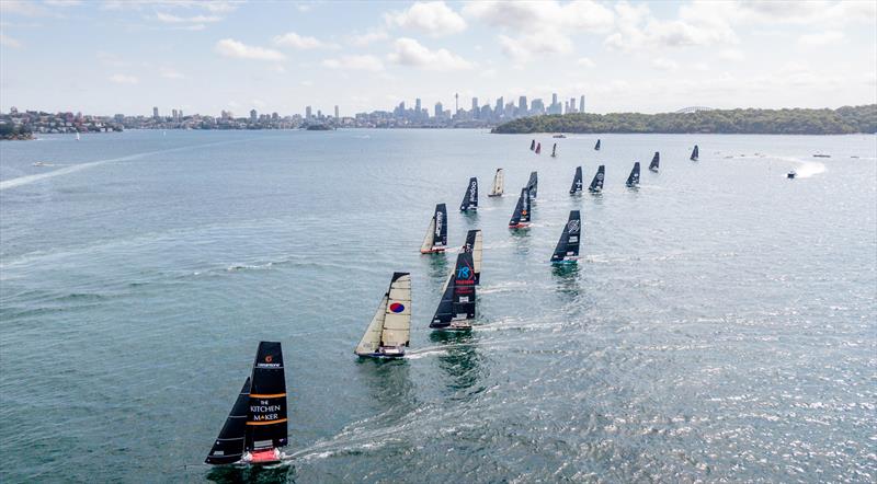 The 18ft Skiff fleet on Sydney Harbour photo copyright Michael Chittenden taken at Australian 18 Footers League and featuring the 18ft Skiff class