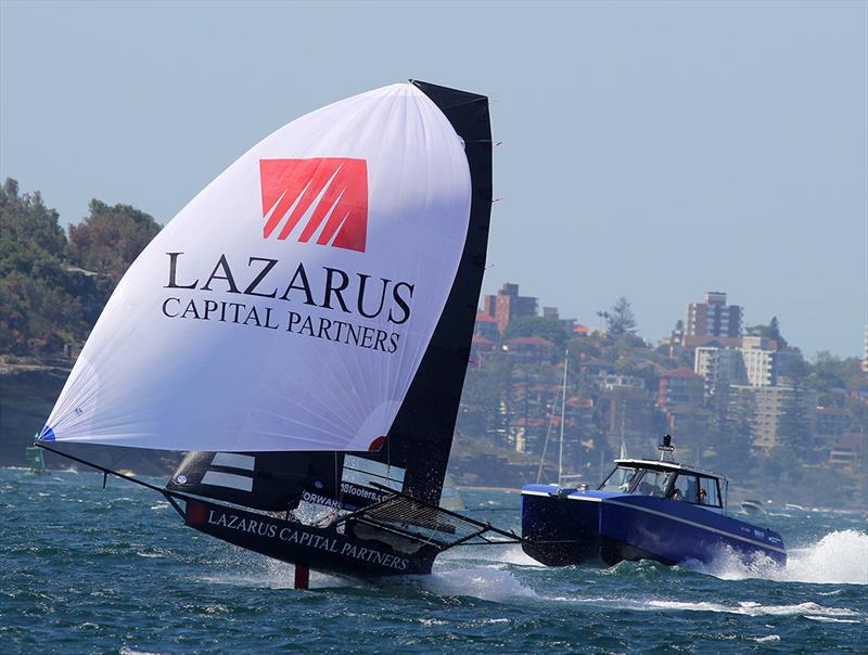 Lazarus with the video team in hot pursuit - JJ Giltinan 18ft Skiff Championship - photo © Frank Quealey