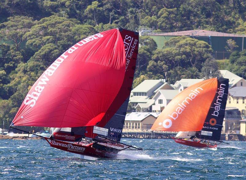 Shaw and Partners and Balmain Slake had a great battle throughout the entire race - JJ Giltinan 18ft Skiff Championship - photo © Frank Quealey