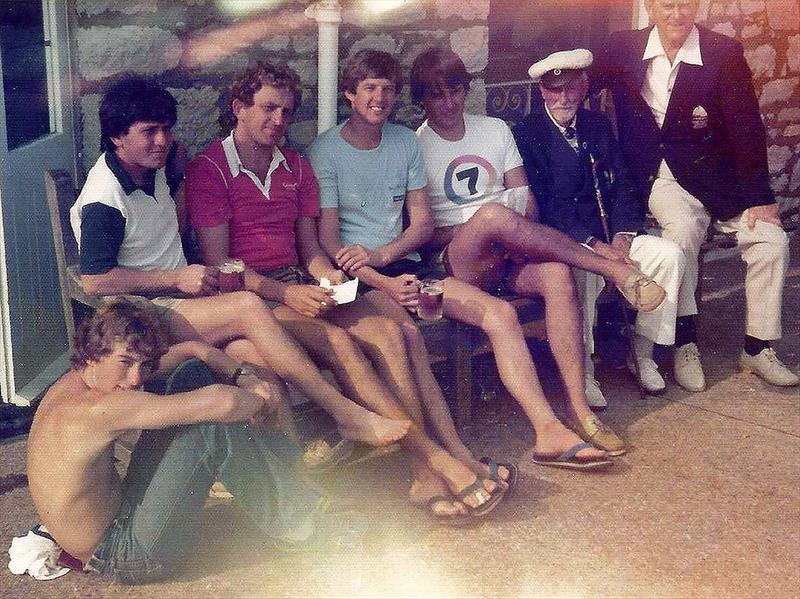 Bucko (seated on the ground) with Richard Chapman, Don Buckley, Rob Brown and Iain Murray, alongside two SFS club officials - JJ Giltinan Worlds photo copyright Archive taken at Australian 18 Footers League and featuring the 18ft Skiff class