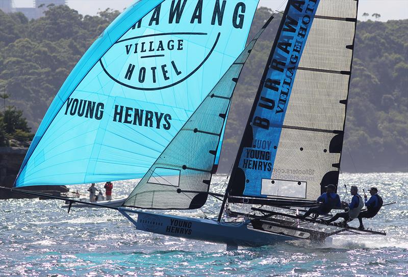 Burrawang-Young Henrys during 18ft Skiff Club Championship Race 15 photo copyright Frank Quealey taken at Australian 18 Footers League and featuring the 18ft Skiff class