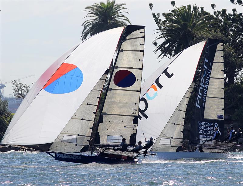 Yandoo and Finport Finance battle for third place on the first lap during 18ft Skiff Club Championship Race 15 - photo © Frank Quealey