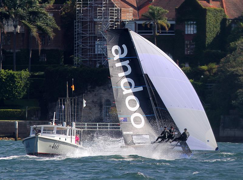 Andoo crosses the finish line on 18ft Skiff 73rd JJ Giltinan Championship Day 2 photo copyright Frank Quealey taken at Australian 18 Footers League and featuring the 18ft Skiff class