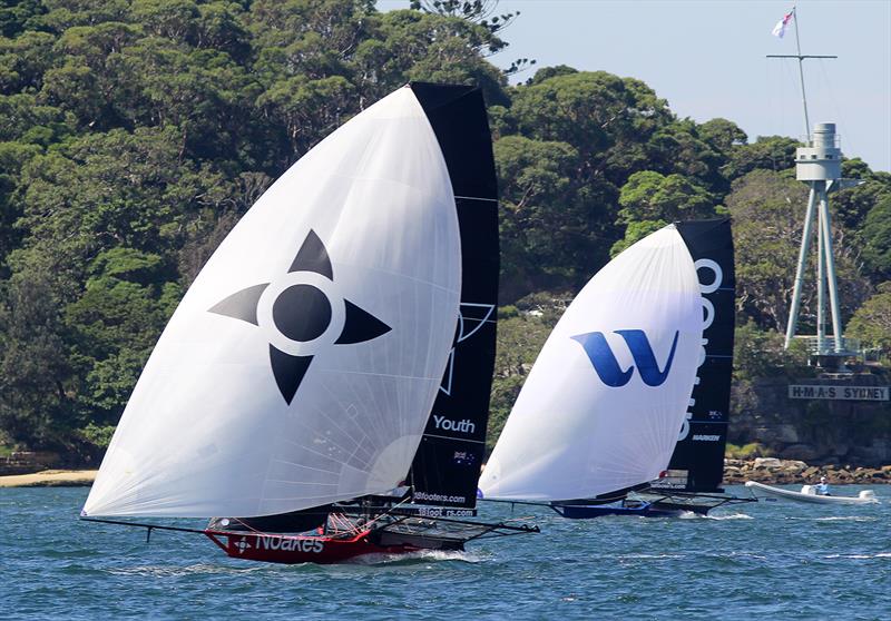 Heading to the finish in race 3 on 18ft Skiff 73rd JJ Giltinan Championship Day 3 photo copyright Frank Quealey taken at Australian 18 Footers League and featuring the 18ft Skiff class