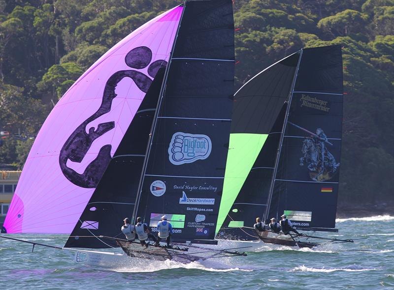 Big Foot and Black Knight on the middle run in Race 7 on 18ft Skiff 73rd JJ Giltinan Championship Day 5 photo copyright Frank Quealey taken at Australian 18 Footers League and featuring the 18ft Skiff class