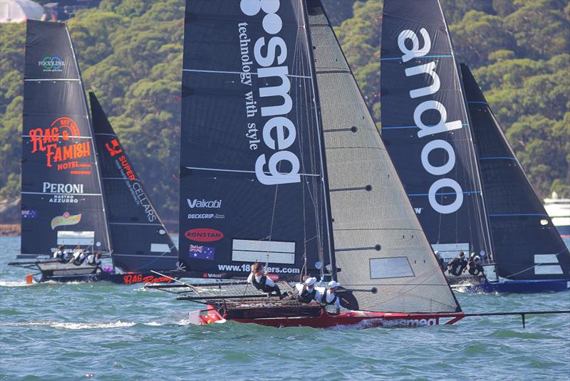 Race for the lead on the final beat during Race 7 on 18ft Skiff 73rd JJ Giltinan Championship Day 5 photo copyright Frank Quealey taken at Australian 18 Footers League and featuring the 18ft Skiff class