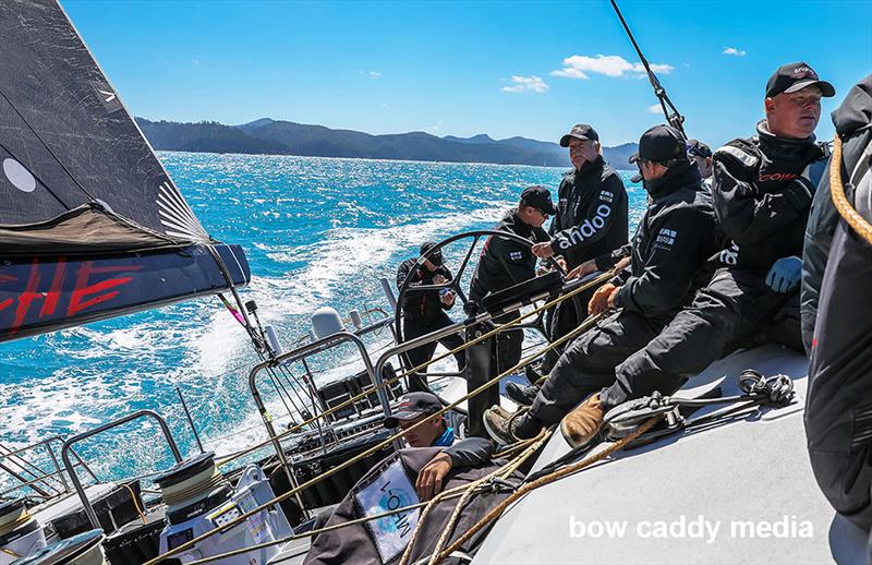 John 'Woody' Winning at the helm of Andoo Comanche photo copyright Bow Caddy taken at Australian 18 Footers League and featuring the 18ft Skiff class