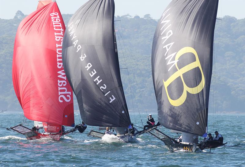 Tight spinnaker action during the 18ft Skiff Queen of the Harbour photo copyright Frank Quealey taken at Australian 18 Footers League and featuring the 18ft Skiff class