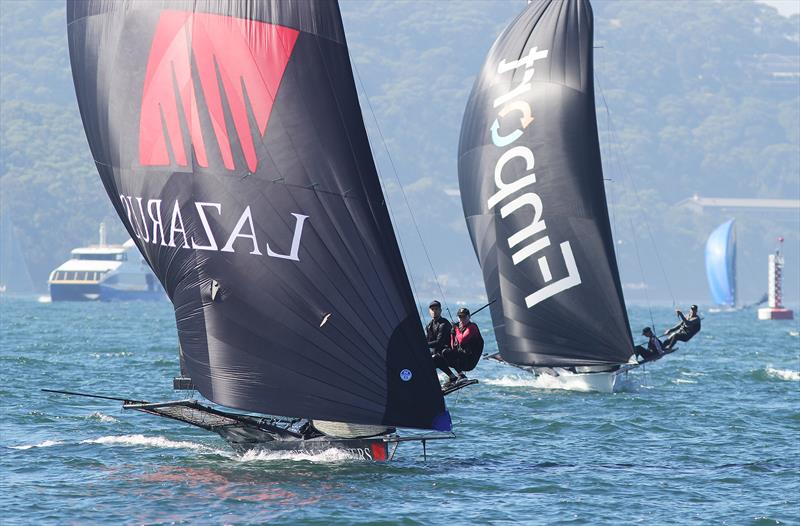 Lazarus and finport Finance approaching the bottom mark during the 18ft Skiff Queen of the Harbour photo copyright Frank Quealey taken at Australian 18 Footers League and featuring the 18ft Skiff class