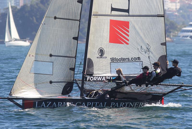 Lazarus was in the leading group for all of the 18ft Skiff Queen of the Harbour race photo copyright Frank Quealey taken at Australian 18 Footers League and featuring the 18ft Skiff class