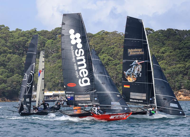 Black Knight leads Smeg, Big Pete, Noakesailing and Yandoo in the final race of the JJs photo copyright Michael Chittenden, Sail Media taken at Australian 18 Footers League and featuring the 18ft Skiff class