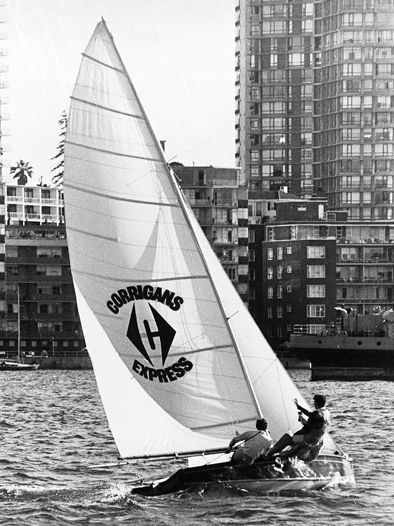 The original Corrigans Express in 1969 photo copyright Frank Quealey taken at Australian 18 Footers League and featuring the 18ft Skiff class