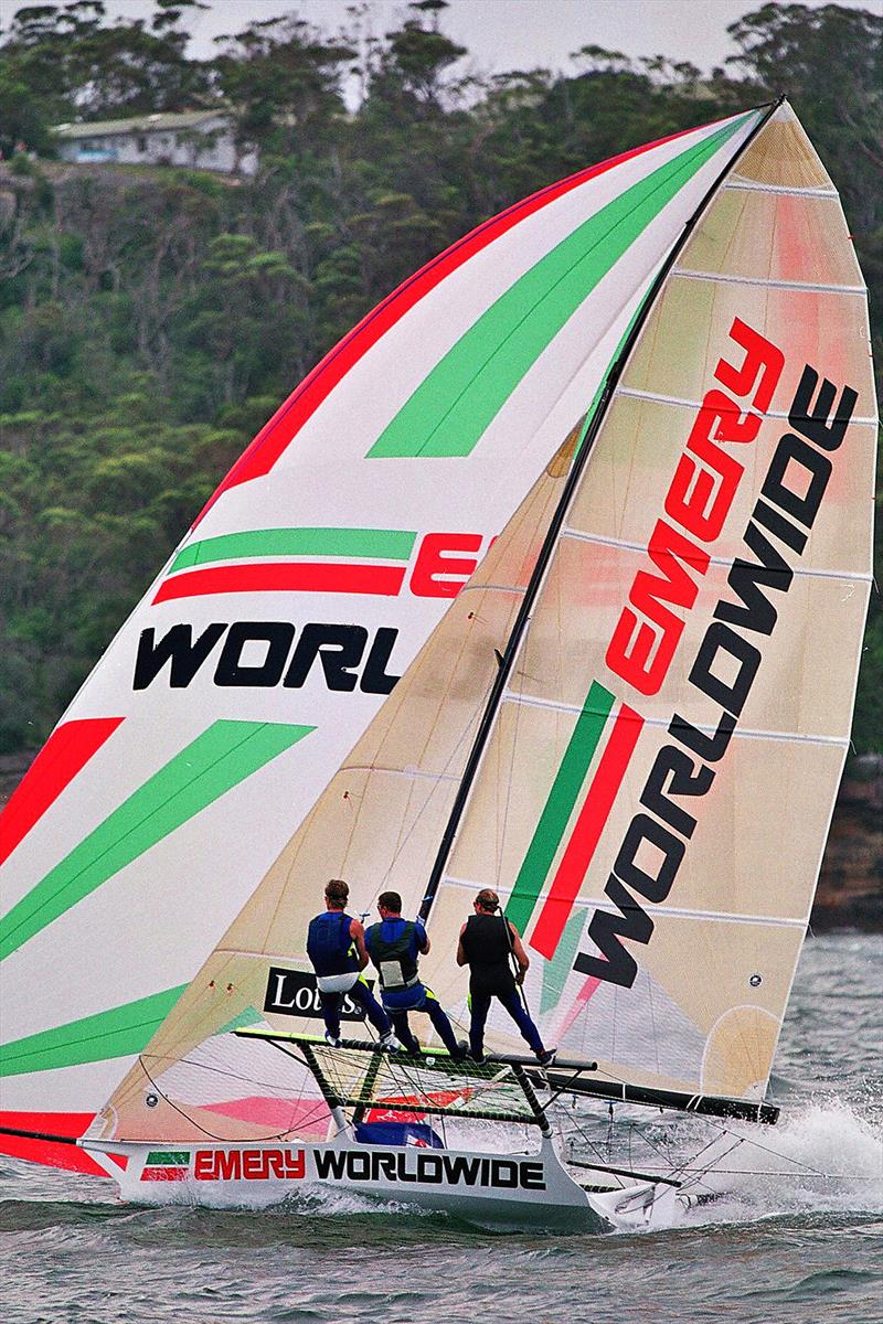 Twice world champion Howie Hamlin (USA) skippered Emery Worldwide in 1999 photo copyright Frank Quealey taken at Australian 18 Footers League and featuring the 18ft Skiff class