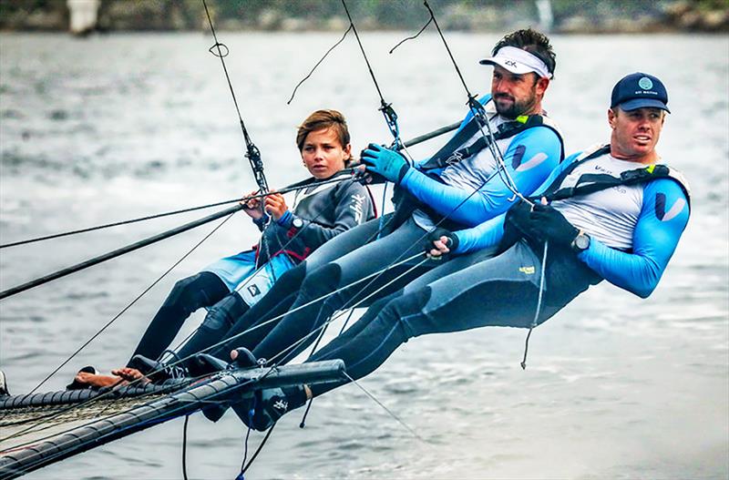 Joel Beashel looks comfortable handling an 18, with 18 footer champions Seve Jarvin and Sam Newton photo copyright John Stanley collection taken at Australian 18 Footers League and featuring the 18ft Skiff class