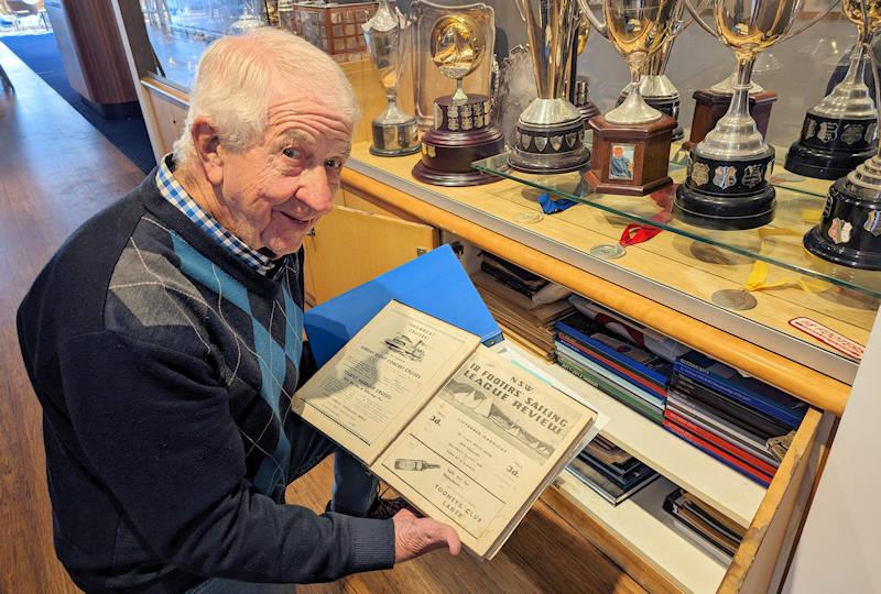 Frank Quealey shows some of the Australian 18 Footers League archive - photo © Mark Jardine