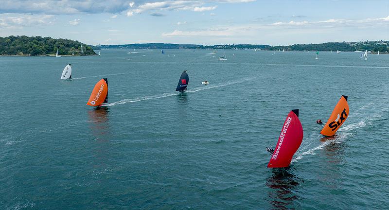 Heading to Clark Island in Race 2 - 2023-24 NSW 18ft Skiff Championship photo copyright SailMedia taken at Australian 18 Footers League and featuring the 18ft Skiff class