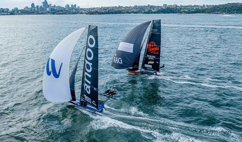 The Rag and Andoo had a great contest in Race 2 - 2023-24 NSW 18ft Skiff Championship photo copyright SailMedia taken at Australian 18 Footers League and featuring the 18ft Skiff class