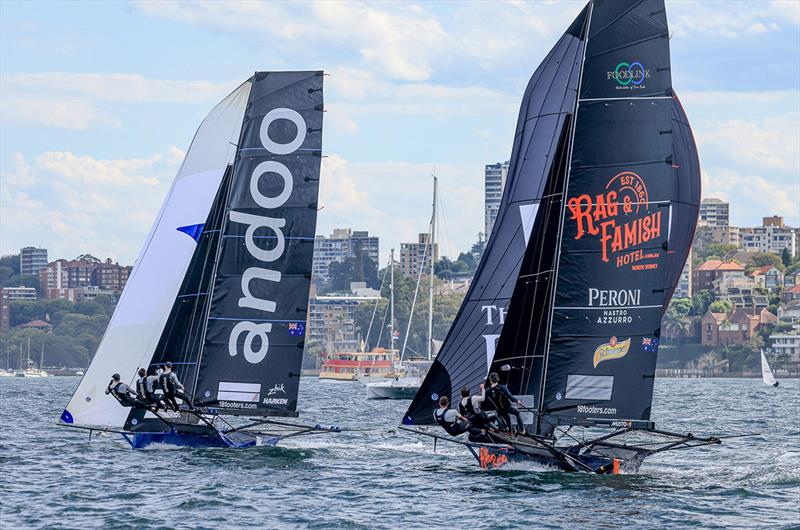 The Rag and Andoo had a great battle for second place in Race 2  - 2023-24 NSW 18ft Skiff Championship photo copyright SailMedia taken at Australian 18 Footers League and featuring the 18ft Skiff class