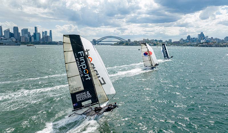 The battle for the lead in Race 1 of the NSW 18ft Skiff Championship's Race 1 photo copyright SailMedia taken at Australian 18 Footers League and featuring the 18ft Skiff class