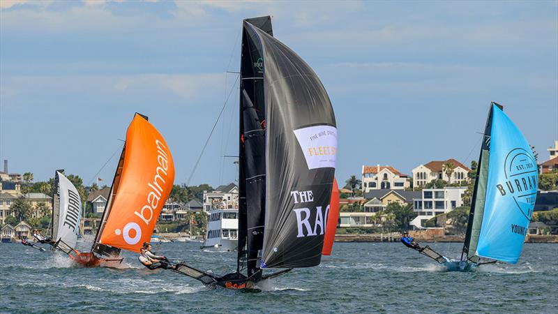 Rag and Famish Hotel leads the chasing group in Race 1 - NSW 18ft Skiff Championship photo copyright SailMedia taken at Australian 18 Footers League and featuring the 18ft Skiff class