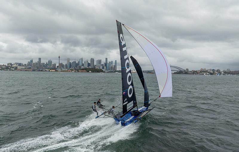 Last Sunday's winner, Andoo - 18ft Skiff Australian Championship photo copyright SailMedia taken at Australian 18 Footers League and featuring the 18ft Skiff class