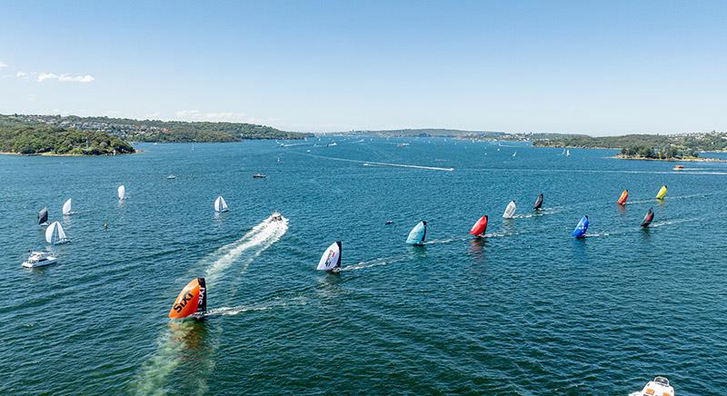 Spinnaker run to the bottom mark on the first lap of the course - 18ft Skiff Australian Championship Race 2 - photo © SailMedia