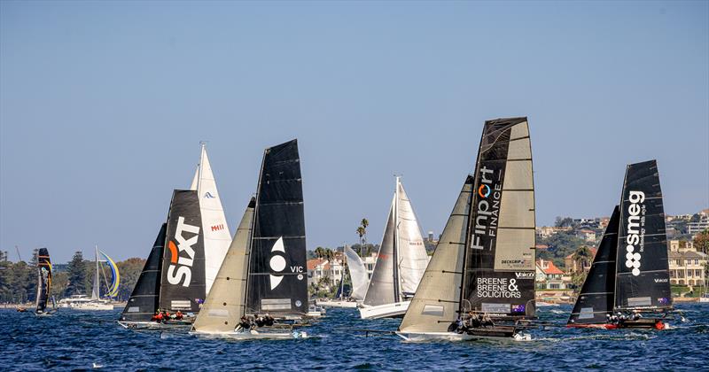 18ft Skiff 2024 JJ Giltinan Championship Race 2: Working to the weather mark photo copyright SailMedia taken at Australian 18 Footers League and featuring the 18ft Skiff class