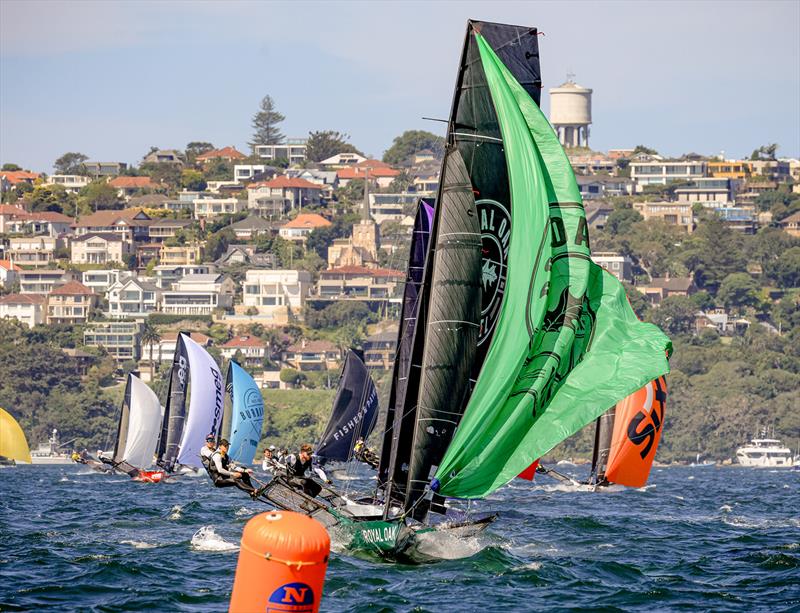 18ft Skiff 2024 JJ Giltinan Championship Race 2: Approaching the bottom mark - photo © SailMedia