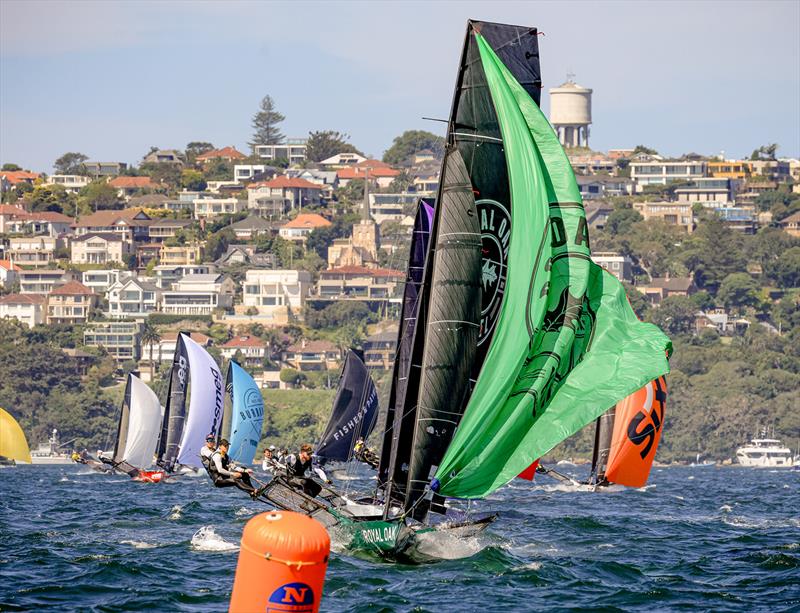 18ft Skiff 2024 JJ Giltinan Championship Race 2: Approaching the bottom mark - photo © SailMedia