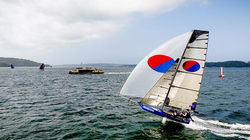 Action shot of series leader, Yandoo - 18ft Skiff Winnings 2024 JJ Giltinan Championship photo copyright SailMedia taken at Australian 18 Footers League and featuring the 18ft Skiff class