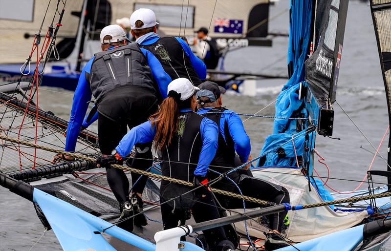 Burrawang-Young Henrys crew during the 18ft Skiff Queen of the Harbour 2024 photo copyright SailMedia taken at Australian 18 Footers League and featuring the 18ft Skiff class