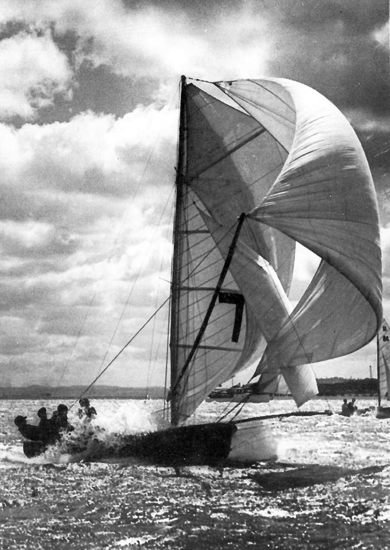 Jenny V (Q) at the 1954 Worlds in NZ photo copyright Archive taken at Australian 18 Footers League and featuring the 18ft Skiff class