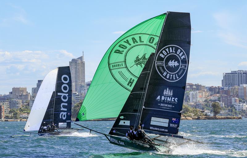 Chasing tyhe 2023 world champion crew in Andoo photo copyright SailMedia taken at Australian 18 Footers League and featuring the 18ft Skiff class