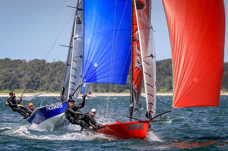 Jacob Marks skippering Noakes Blue 16 footer at the 2022 NSW Championship photo copyright Michael Chittenden taken at Australian 18 Footers League and featuring the 18ft Skiff class