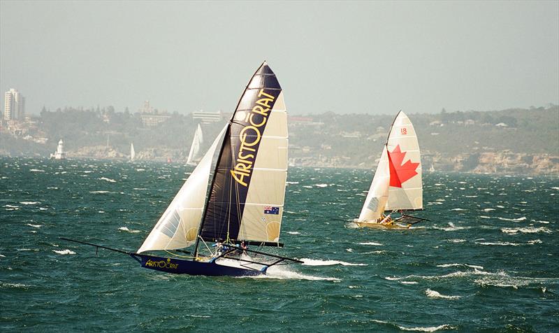 Aristocrat and Canada battle the conditions on Sydney Harbour - JJ Giltinan World 18 Footer Championship photo copyright Frank Quealey taken at Australian 18 Footers League and featuring the 18ft Skiff class