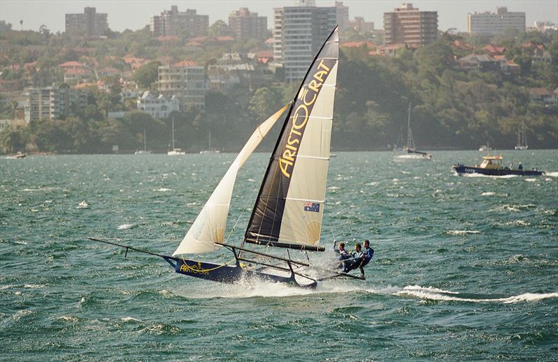 Aristocrat at speed on the two-sail race to the finish - JJ Giltinan World 18 Footer Championship photo copyright Frank Quealey taken at Australian 18 Footers League and featuring the 18ft Skiff class