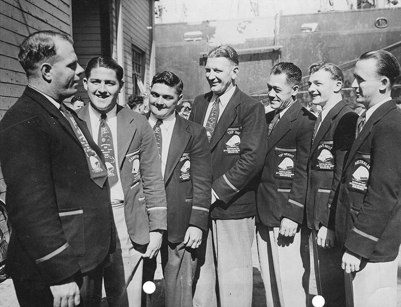 Joe Pearce, tall man in the centre of the group) at the 1948 World Championship in Auckland NZ - photo © Archive