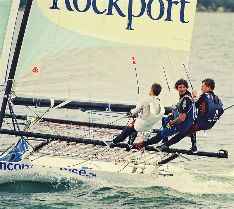 Rockport crew checks out the opposition during the 1999 JJ Giltinan Trophy photo copyright Frank Quealey taken at Australian 18 Footers League and featuring the 18ft Skiff class