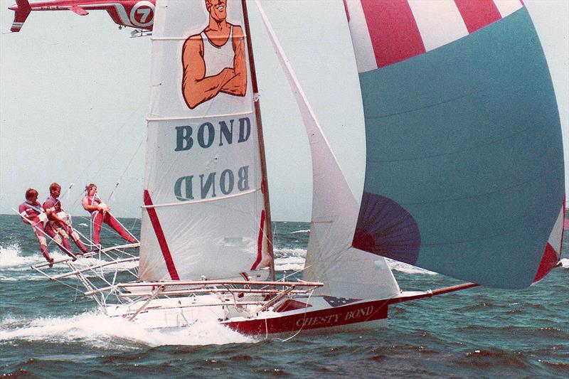 Chesty Bond and helicopter during the Ocean Challenge - photo © Australian 18 Footers League