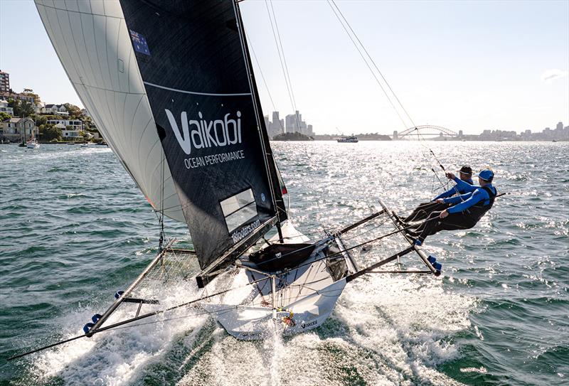 Racing towards the Sydney Harbour Bridge photo copyright SailMedia taken at Australian 18 Footers League and featuring the 18ft Skiff class
