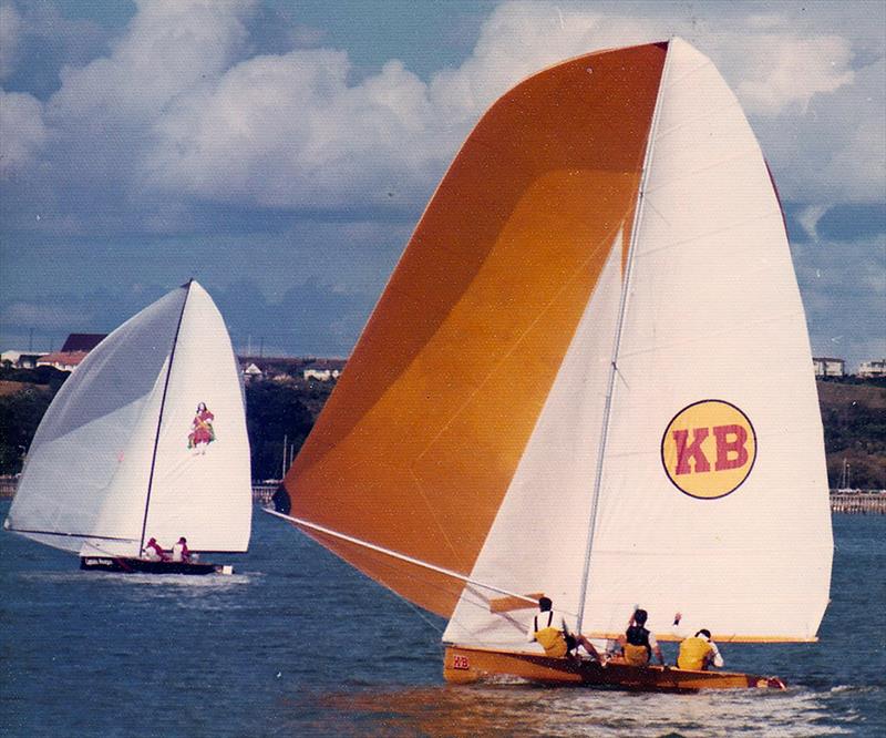 KB and Captain Morgan in light air at the 1974 World Championship in Auckland photo copyright Frank Quealey taken at Australian 18 Footers League and featuring the 18ft Skiff class