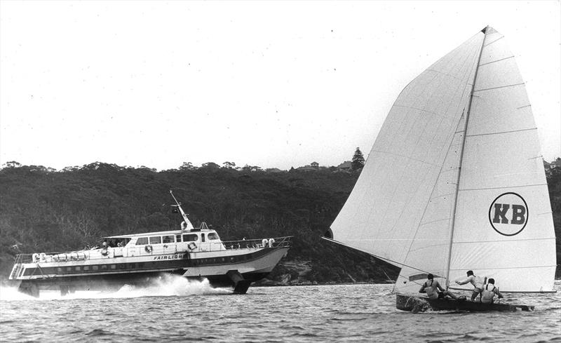Iconic image, KB and the Sydney Harbour hydofoil photo copyright Archive taken at Australian 18 Footers League and featuring the 18ft Skiff class