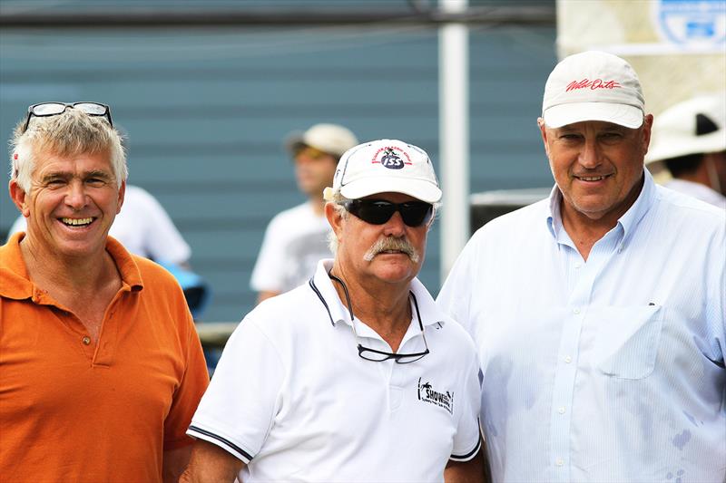 Three 18 footer legends, John with Iain Murray and Trevor Barnabas photo copyright Frank Quealey taken at Australian 18 Footers League and featuring the 18ft Skiff class