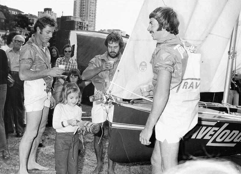 Christening of Travelodge 1975-76, Woody's first 18ft skiff photo copyright John Steamer Stanley collection taken at Australian 18 Footers League and featuring the 18ft Skiff class