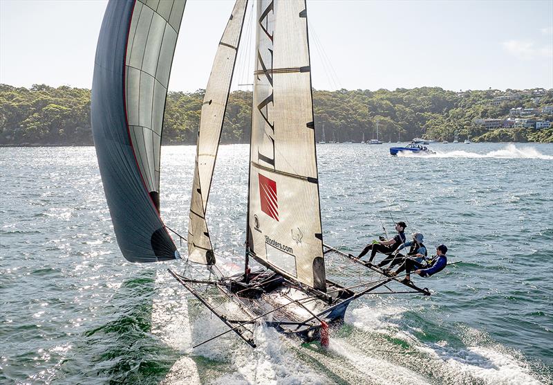 The Lazarus crew make it look easy during the 2024 Giltinan Championship photo copyright SailMedia taken at Australian 18 Footers League and featuring the 18ft Skiff class