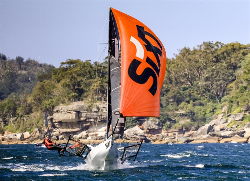 Downwind in Race 2's Nor'East wind photo copyright SailMedia taken at Australian 18 Footers League and featuring the 18ft Skiff class