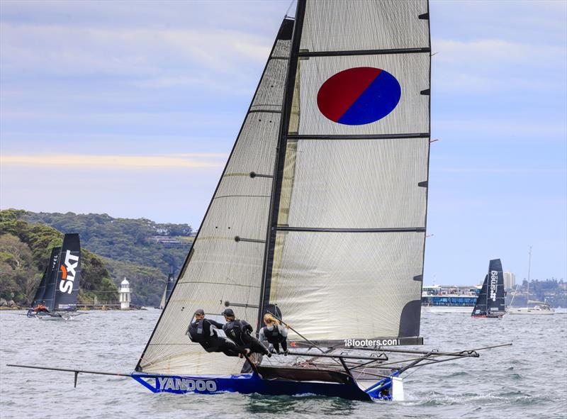 Tash Bryant holds an early lead with Yandoo in Race 3 of the Spring Championship photo copyright SailMedia taken at Australian 18 Footers League and featuring the 18ft Skiff class