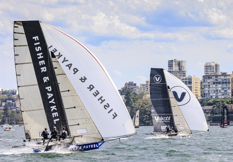 18ft Skiff NSW Championship Day 3 - Fisher and Paykel had a spectacular spinnaker run in Race 5 - photo © SailMedia