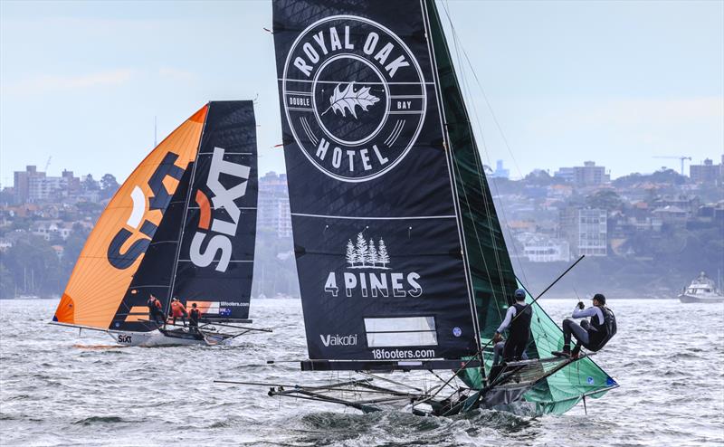 18ft Skiff NSW Championship Day 4 - Sixt leads The Oak Double Bay on the first lap of Race 8 - photo © SailMedia